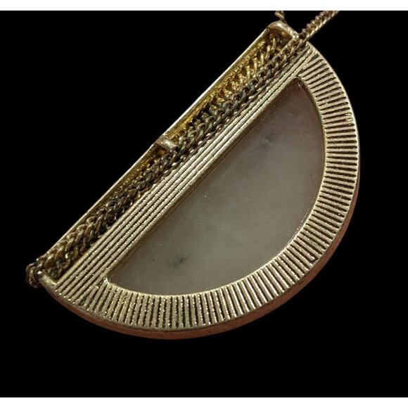 Geometric Rutilated Quartz Half Circle Pendant Necklace - Picture 5 of 10